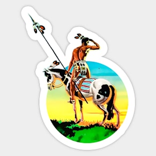 American Indian Horseback Looking At The Horizon Western Cowboy Vintage Retro Comic Sticker